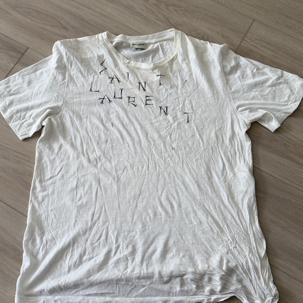 Saint Laurent White Crewneck Saint Laurent Nail Print Logo